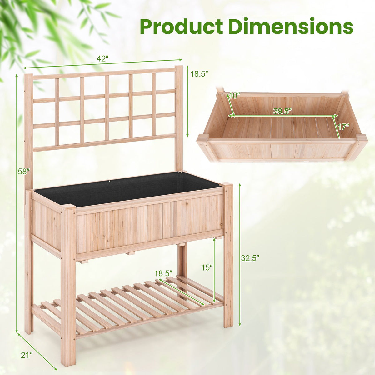 Raised Garden Bed Elevated Wooden Planter Box with Trellis view 5