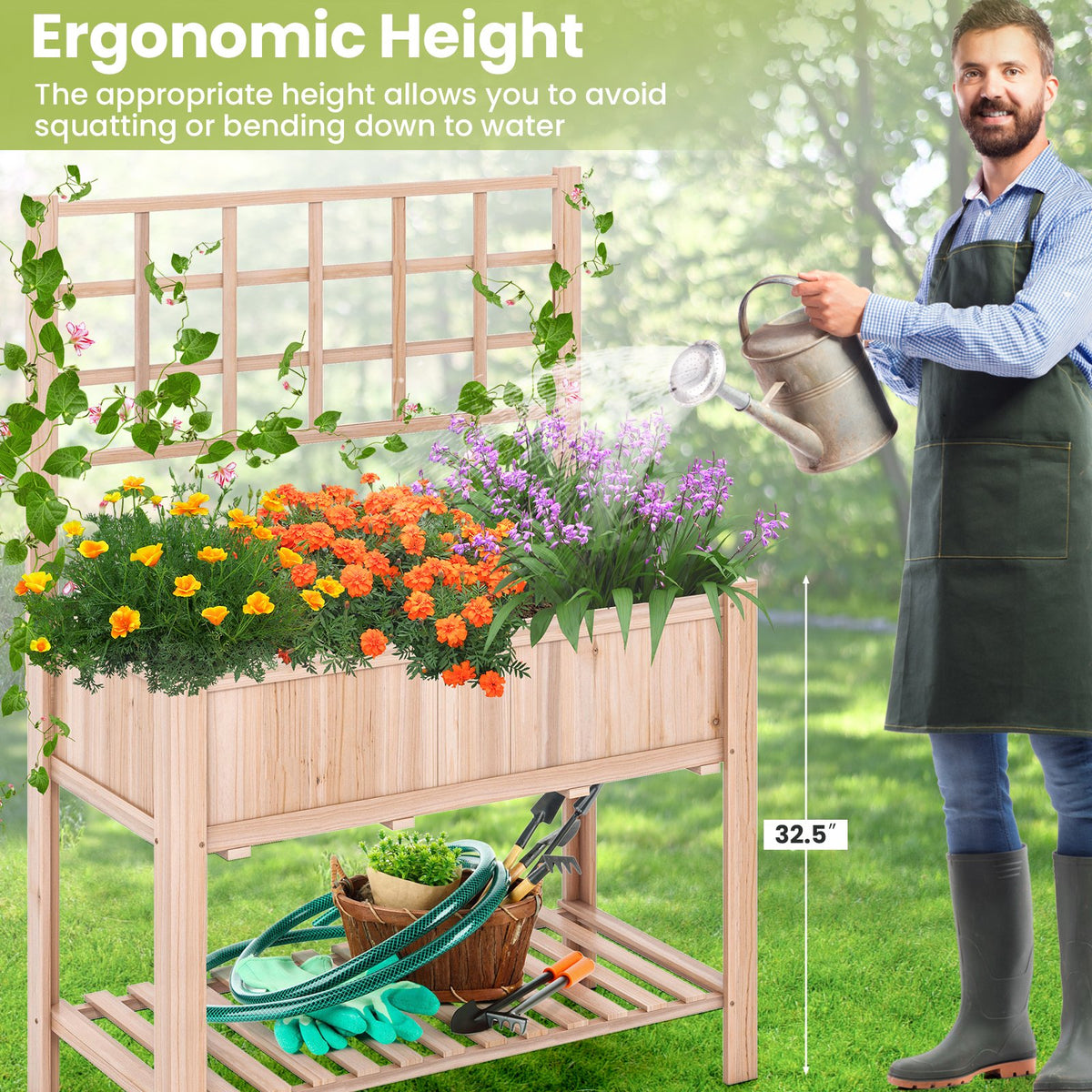 Raised Garden Bed Elevated Wooden Planter Box with Trellis view 6