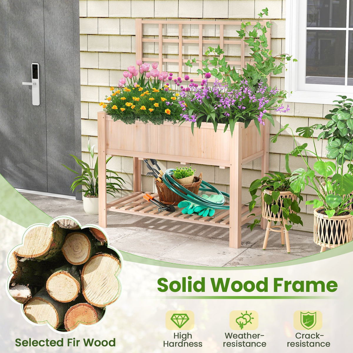 Raised Garden Bed Elevated Wooden Planter Box with Trellis view 8