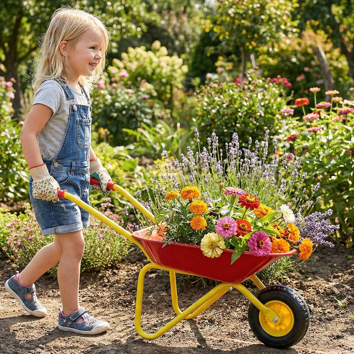 Kids Wheelbarrow with All-Terrain Wheels-Red view 2