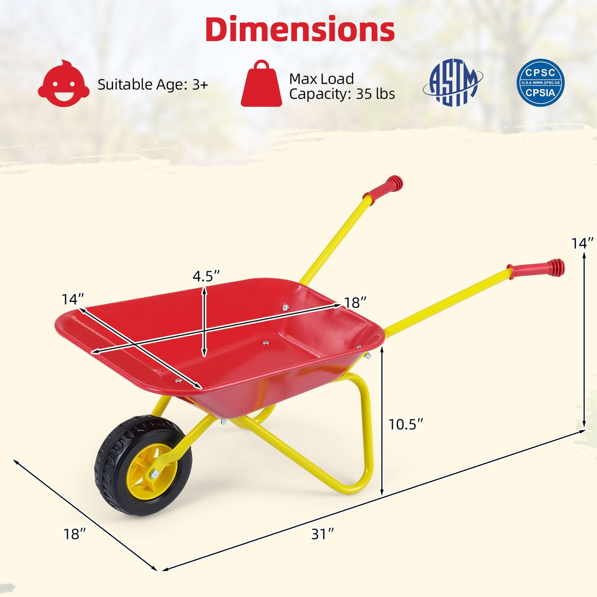 Kids Wheelbarrow with All-Terrain Wheels-Red view 5