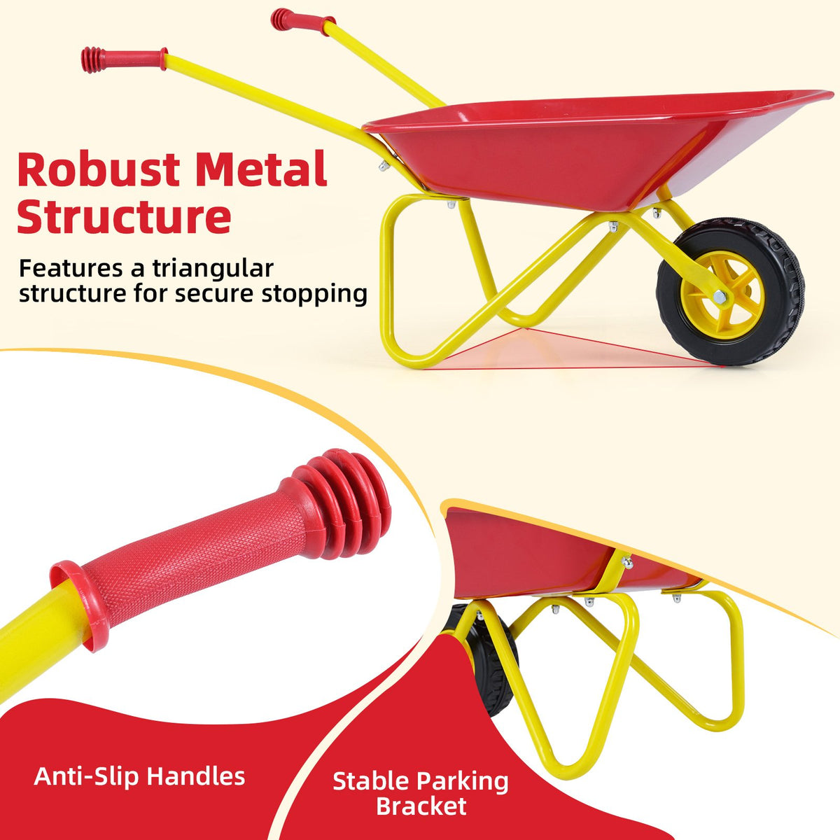 Kids Wheelbarrow with All-Terrain Wheels-Red view 8
