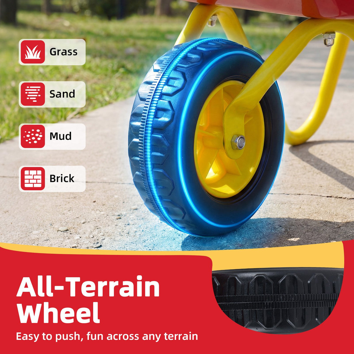 Kids Wheelbarrow with All-Terrain Wheels-Red view 9