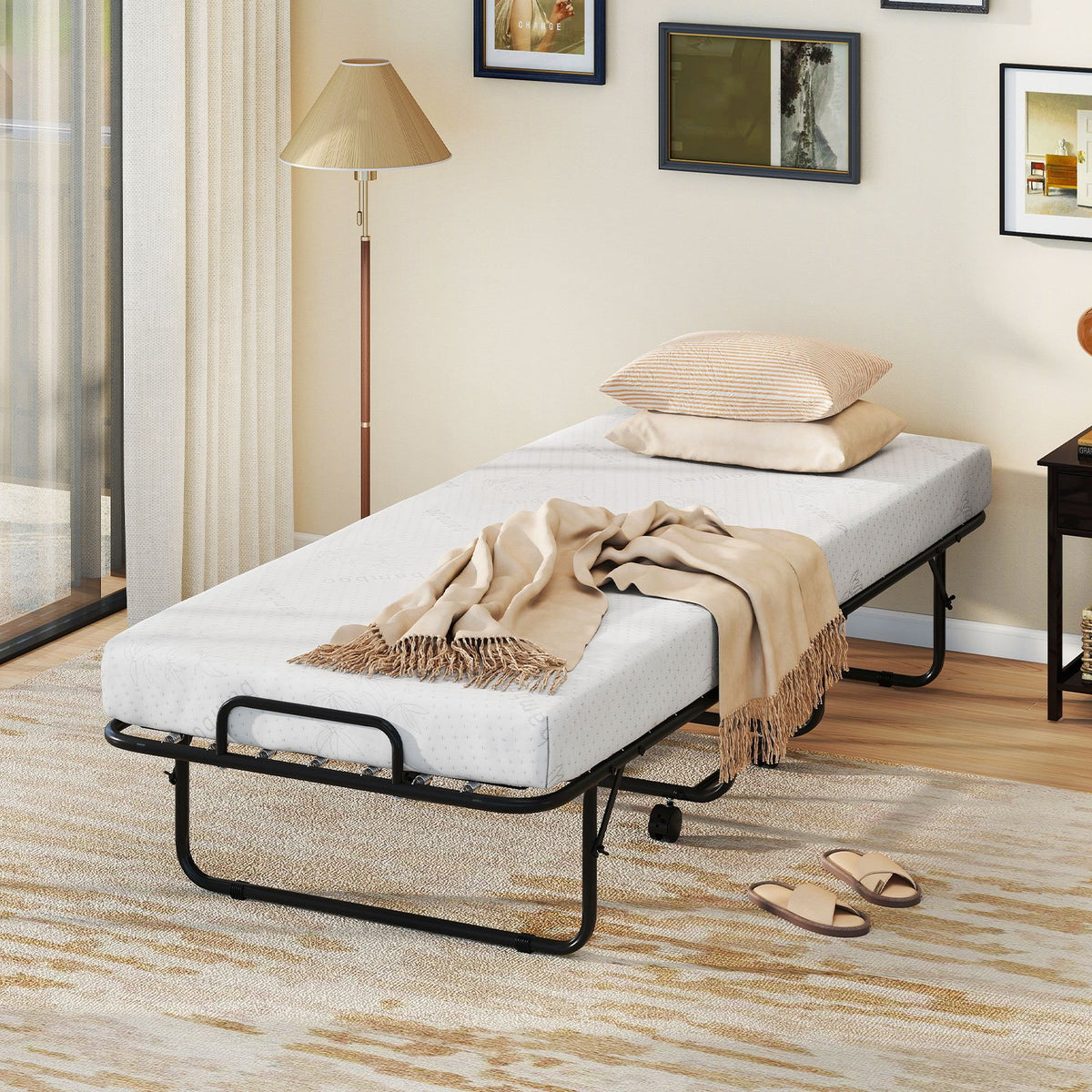 Cot Size Folding Bed Frame with Memory Foam Mattress and Metal Frame view 3