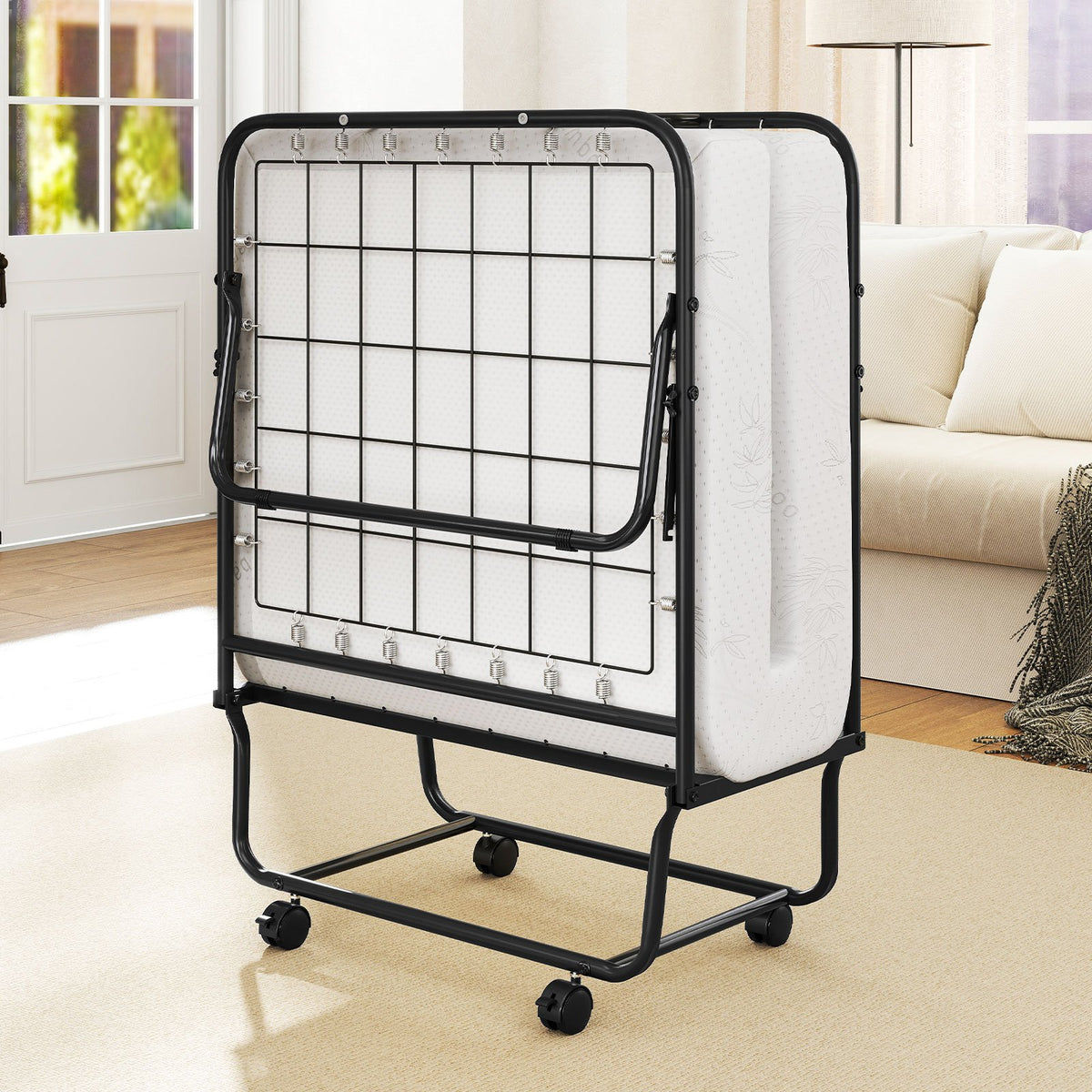 Cot Size Folding Bed Frame with Memory Foam Mattress and Metal Frame view 5