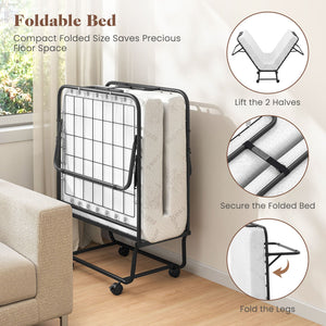Cot Size Folding Bed Frame with Memory Foam Mattress and Metal Frame view 6