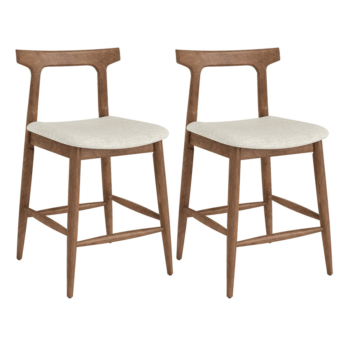 Counter Height Bar Stools 24 Inch Solid Wood Kitchen Island Chairs with Curved Backs-Walnut