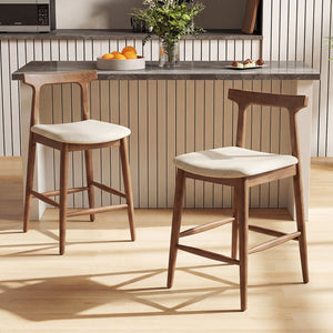 Counter Height Bar Stools 24 Inch Solid Wood Kitchen Island Chairs with Curved Backs-Walnut view 2