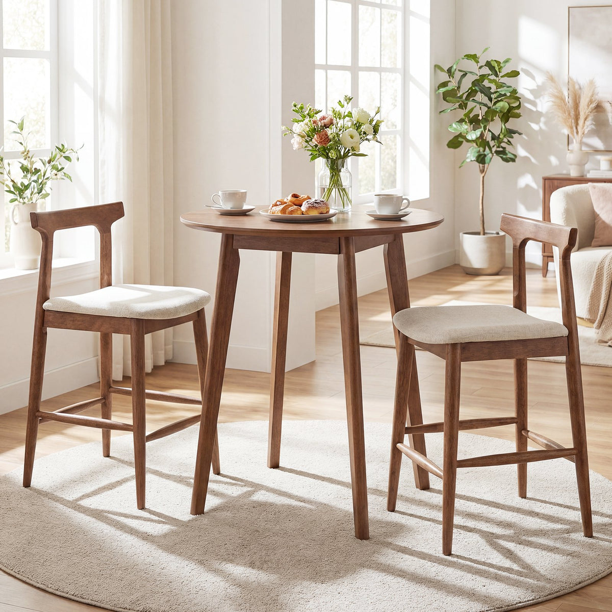 Counter Height Bar Stools 24 Inch Solid Wood Kitchen Island Chairs with Curved Backs-Walnut view 3