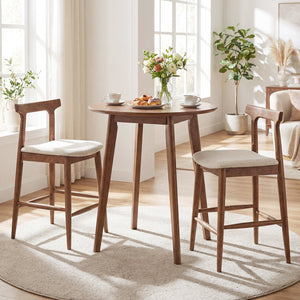 Counter Height Bar Stools 24 Inch Solid Wood Kitchen Island Chairs with Curved Backs-Walnut view 3