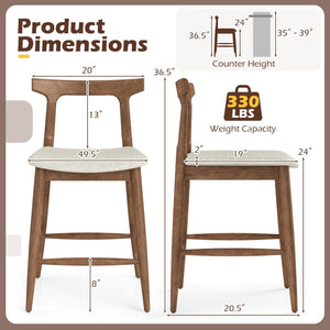 Counter Height Bar Stools 24 Inch Solid Wood Kitchen Island Chairs with Curved Backs-Walnut view 4