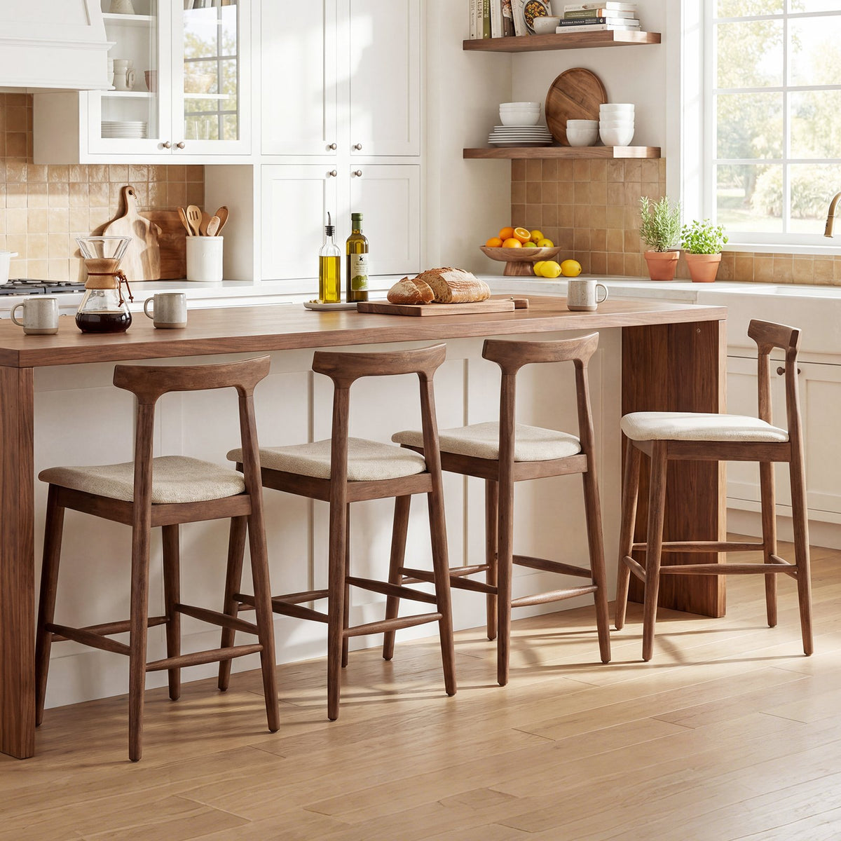 Counter Height Bar Stools 24 Inch Solid Wood Kitchen Island Chairs with Curved Backs-Walnut view 5