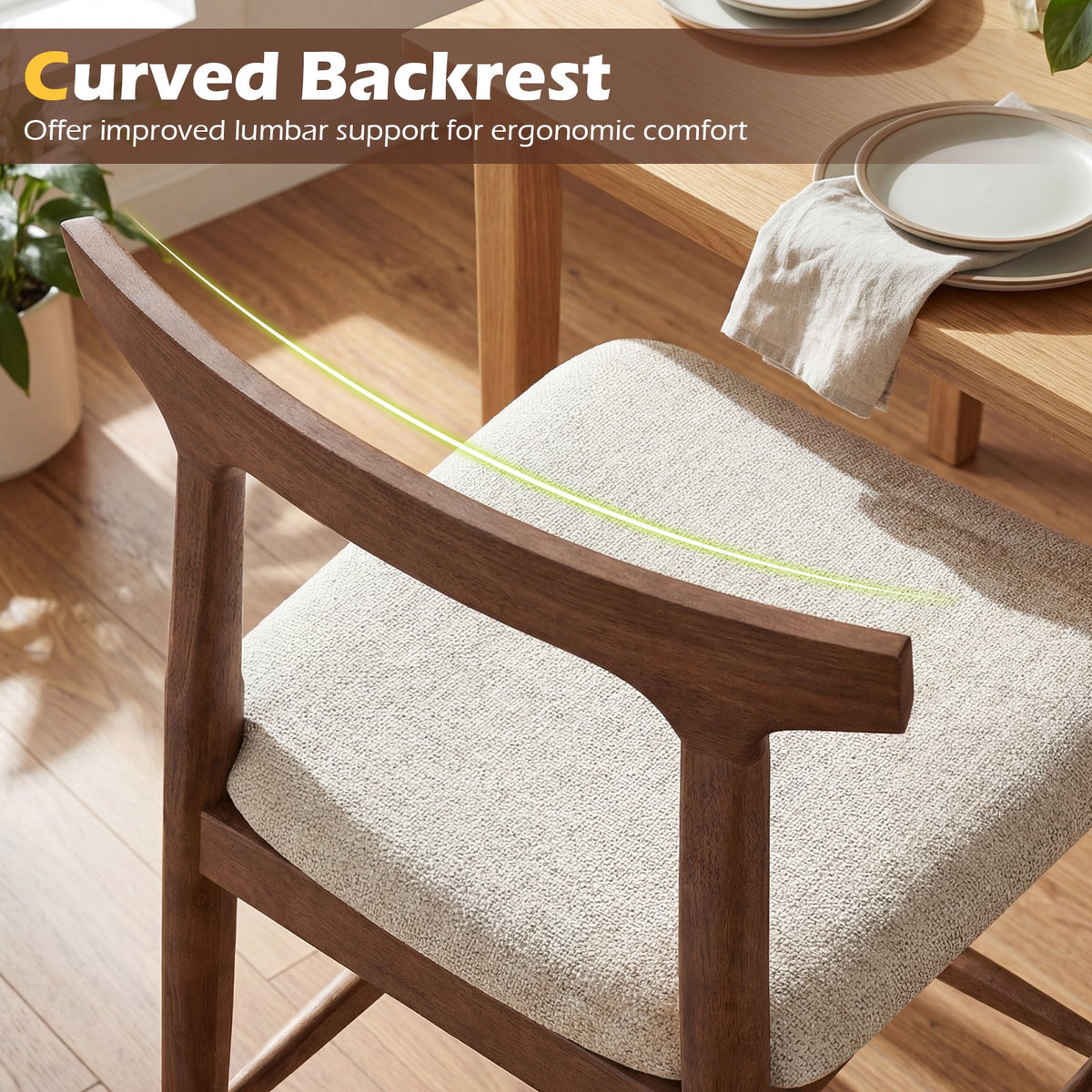 Counter Height Bar Stools 24 Inch Solid Wood Kitchen Island Chairs with Curved Backs-Walnut view 6