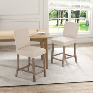 Counter Height Bar Stools Set of 2 with Back and Footrest-Beige view 2