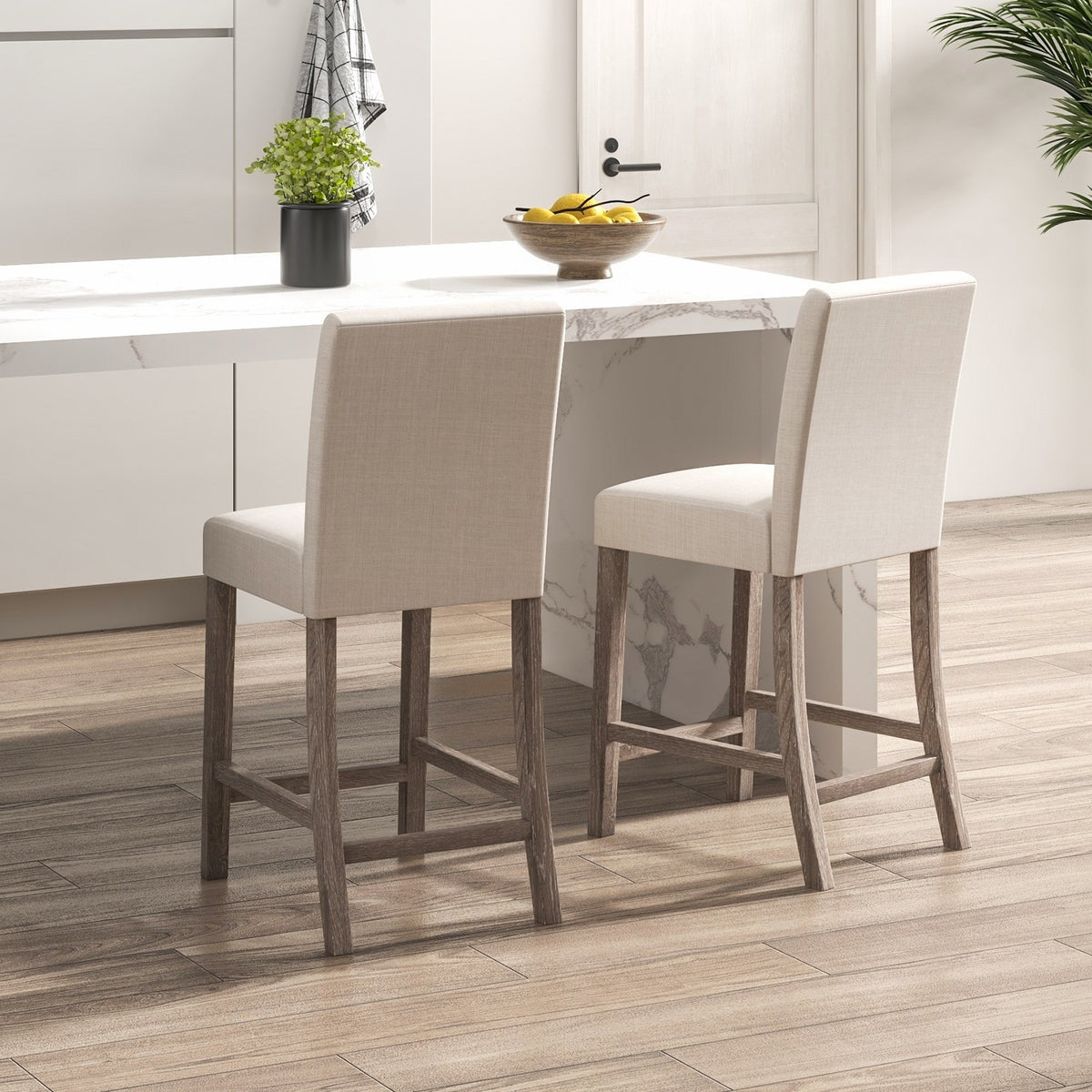 Counter Height Bar Stools Set of 2 with Back and Footrest-Beige view 3