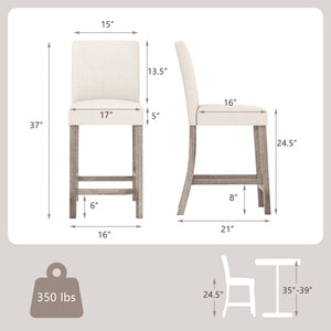 Counter Height Bar Stools Set of 2 with Back and Footrest-Beige view 4