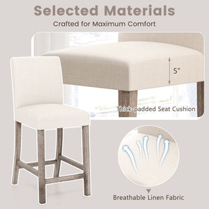 Counter Height Bar Stools Set of 2 with Back and Footrest-Beige view 5