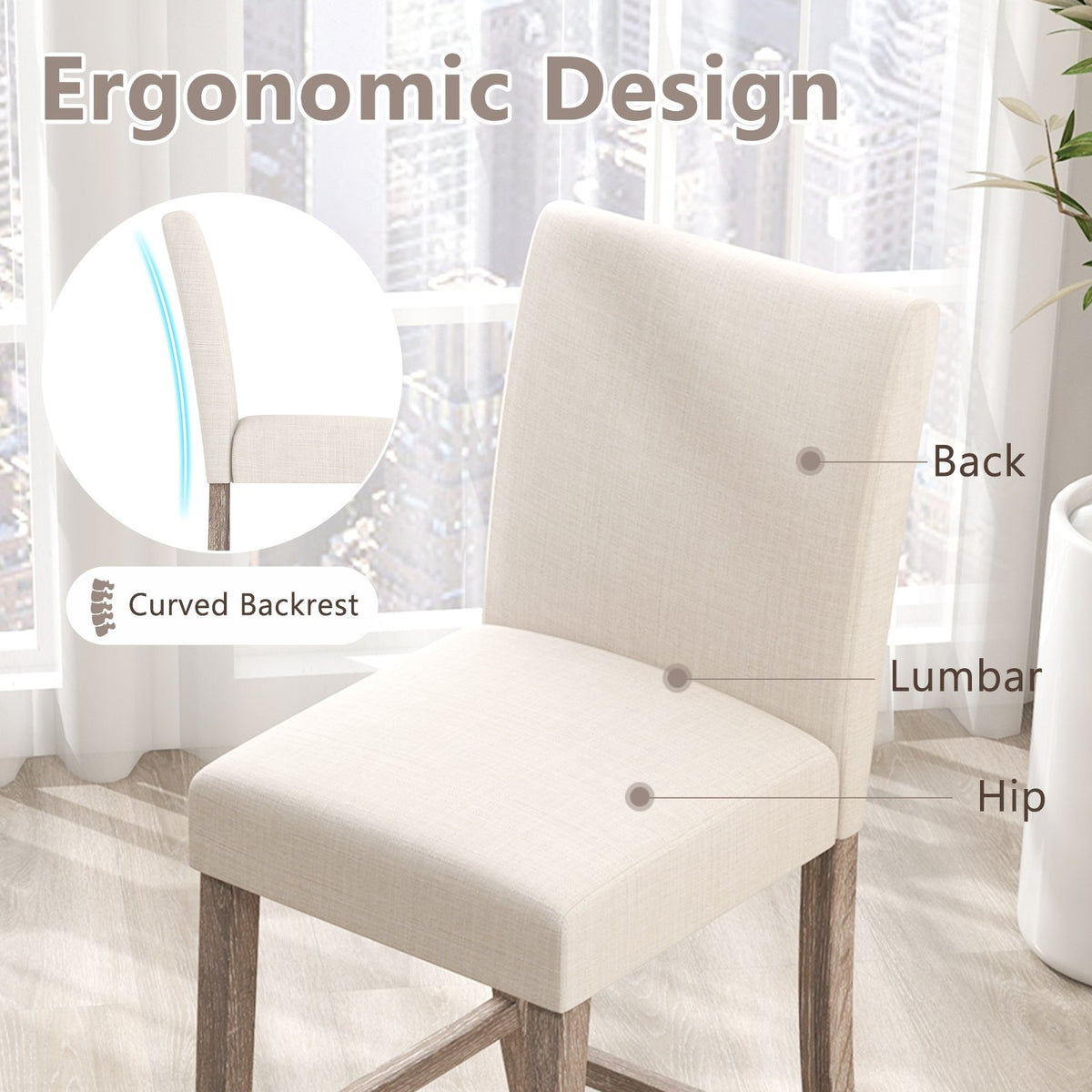 Counter Height Bar Stools Set of 2 with Back and Footrest-Beige view 6