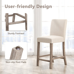 Counter Height Bar Stools Set of 2 with Back and Footrest-Beige view 8