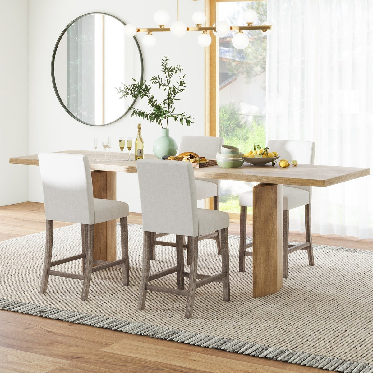 Counter Height Bar Stools Set of 2 with Back and Footrest-Beige view 9