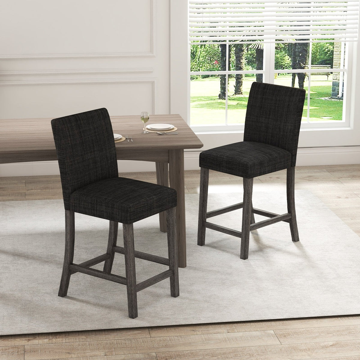 Counter Height Bar Stools Set of 2 with Back and Footrest-Gray view 2