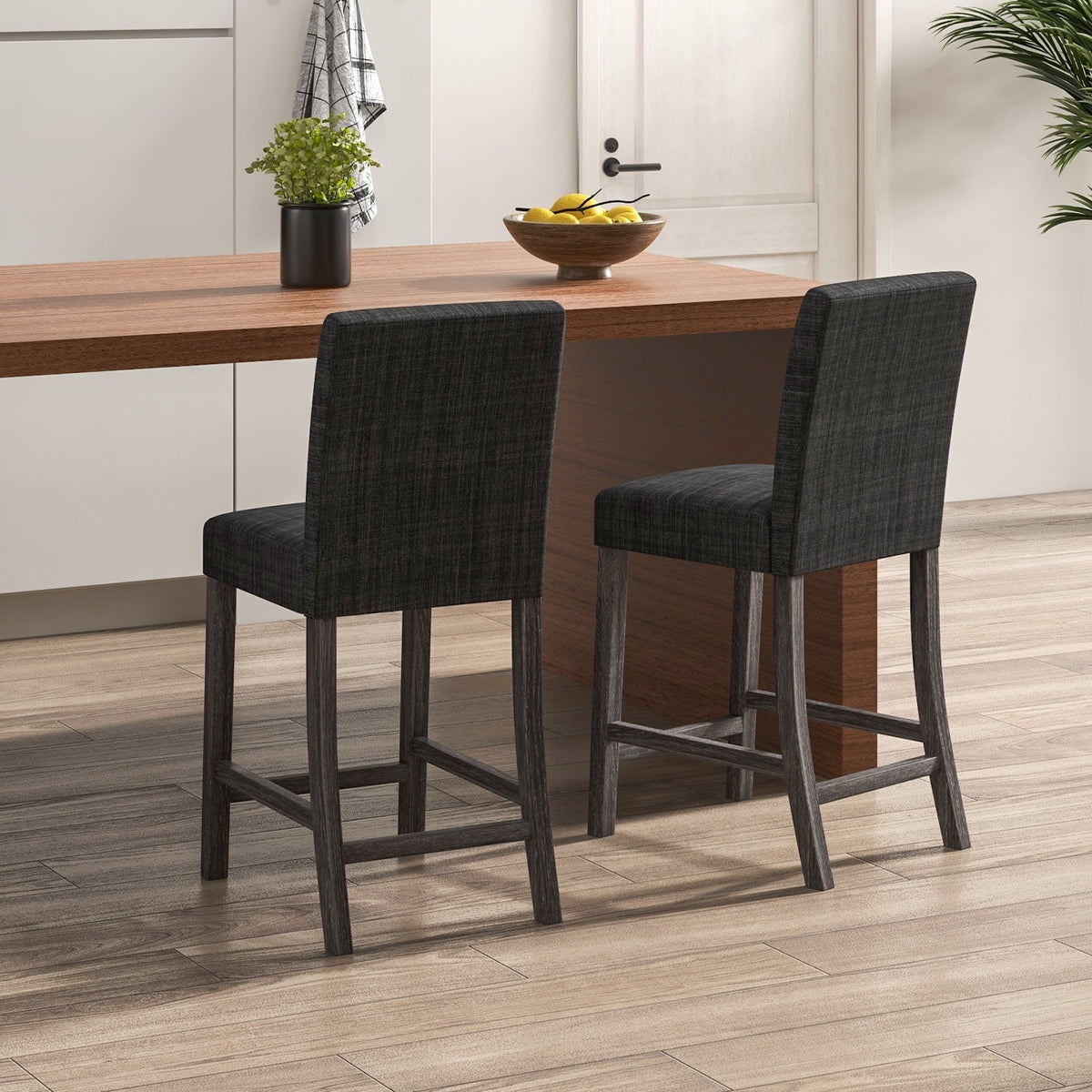 Counter Height Bar Stools Set of 2 with Back and Footrest-Gray view 3