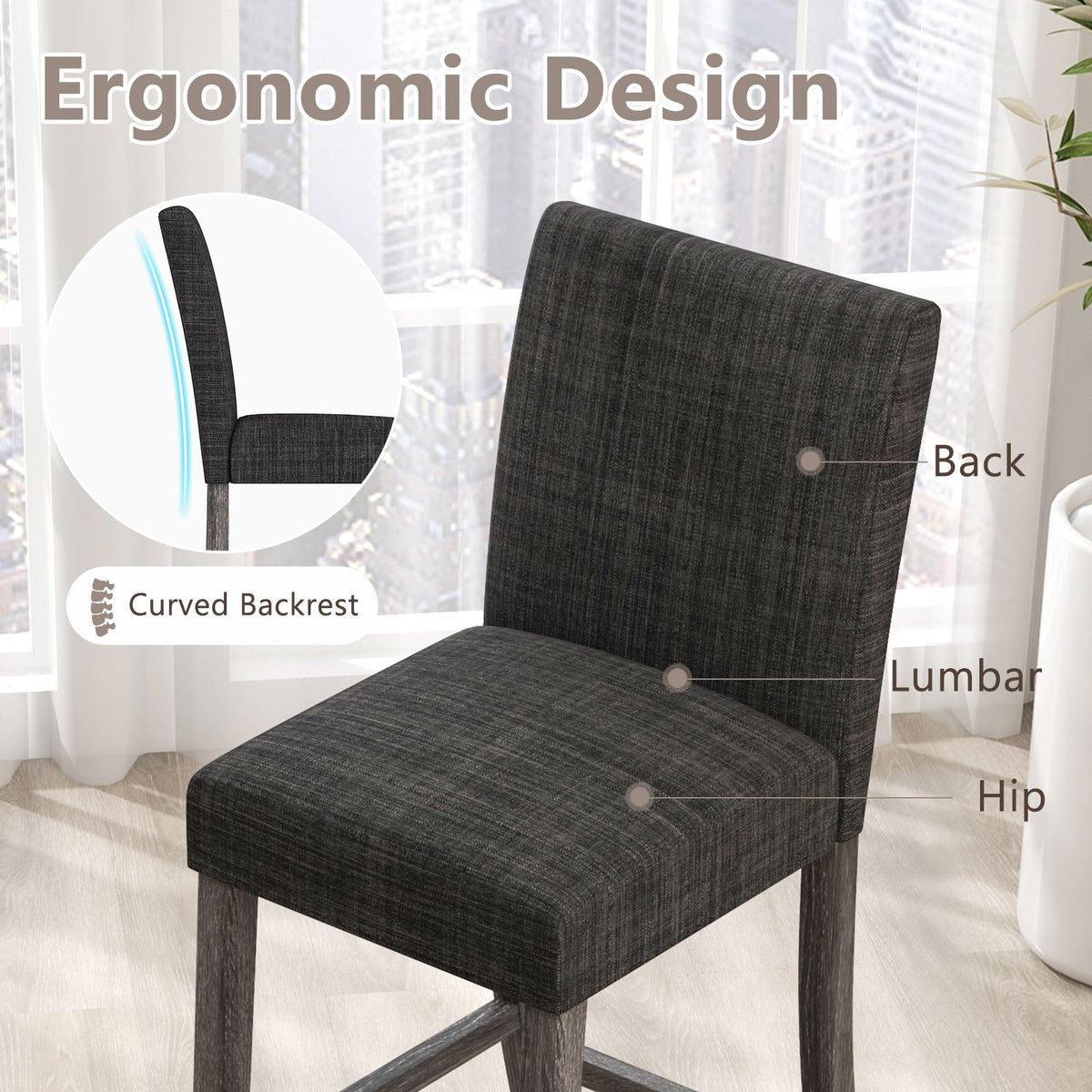 Counter Height Bar Stools Set of 2 with Back and Footrest-Gray view 6