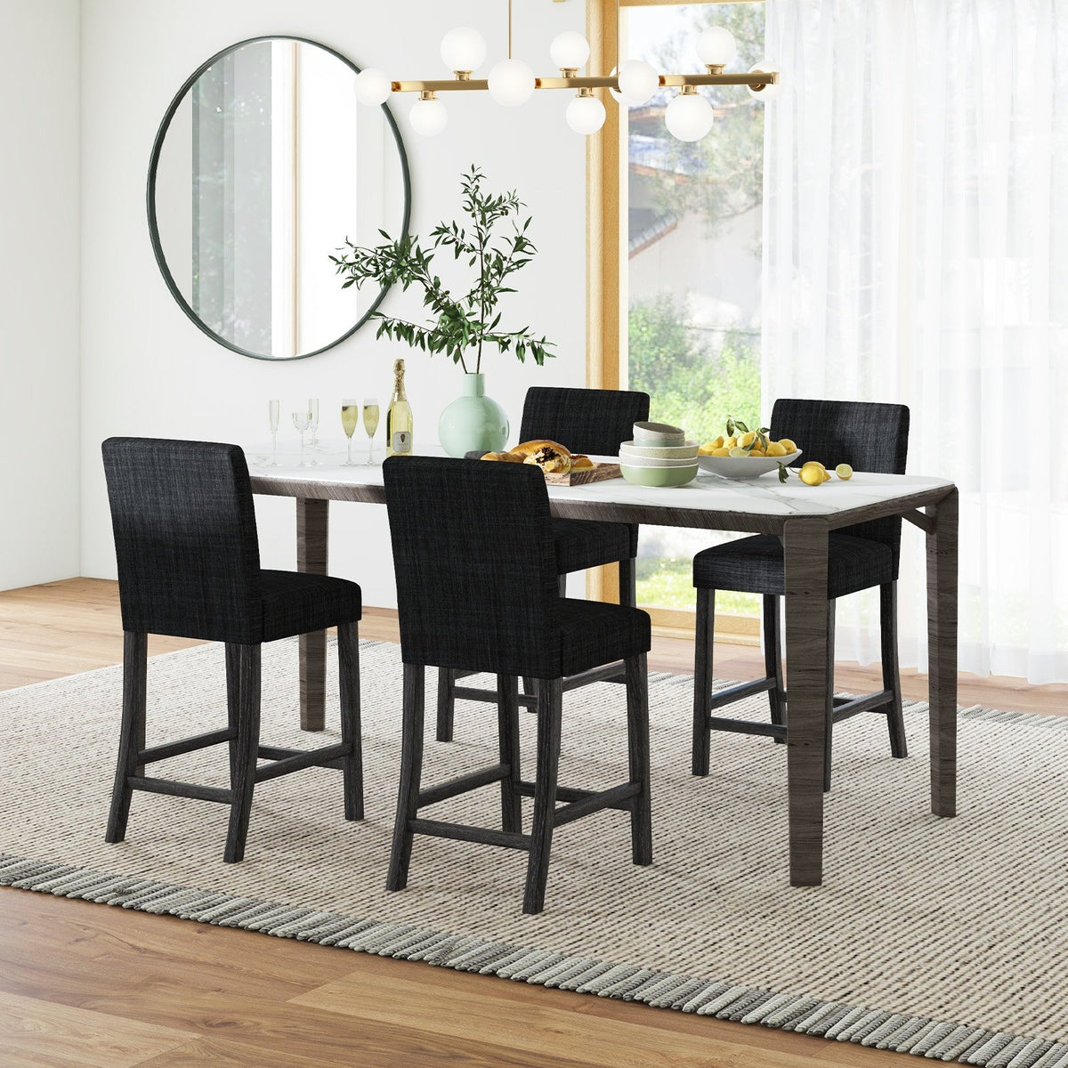 Counter Height Bar Stools Set of 2 with Back and Footrest-Gray view 9