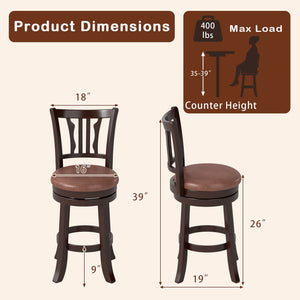 Counter Height Swivel Bar Stools Set of 2 with Back and Solid Rubber Frame-24 view 4