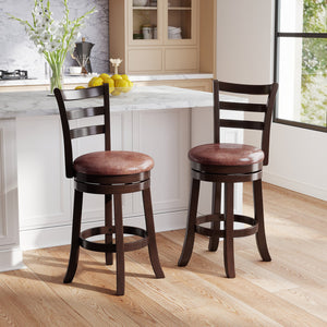 Counter Height Swivel Barstools Set of 2 with Faux Leather Seat and Wrap-around Footrest-24 view 2