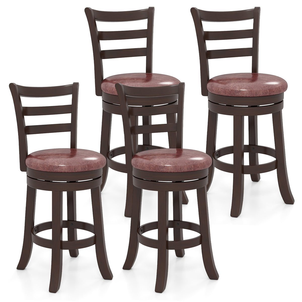 Counter Height Swivel Barstools Set of 2 with Faux Leather Seat and Wrap-around Footrest-24 view 4