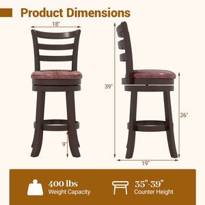 Counter Height Swivel Barstools Set of 2 with Faux Leather Seat and Wrap-around Footrest-24 view 5