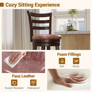 Counter Height Swivel Barstools Set of 2 with Faux Leather Seat and Wrap-around Footrest-24 view 7