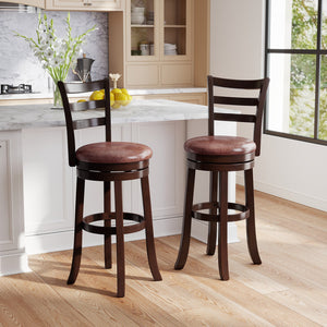 Counter Height Swivel Barstools Set of 2 with Faux Leather Seat and Wrap-around Footrest-29 view 2