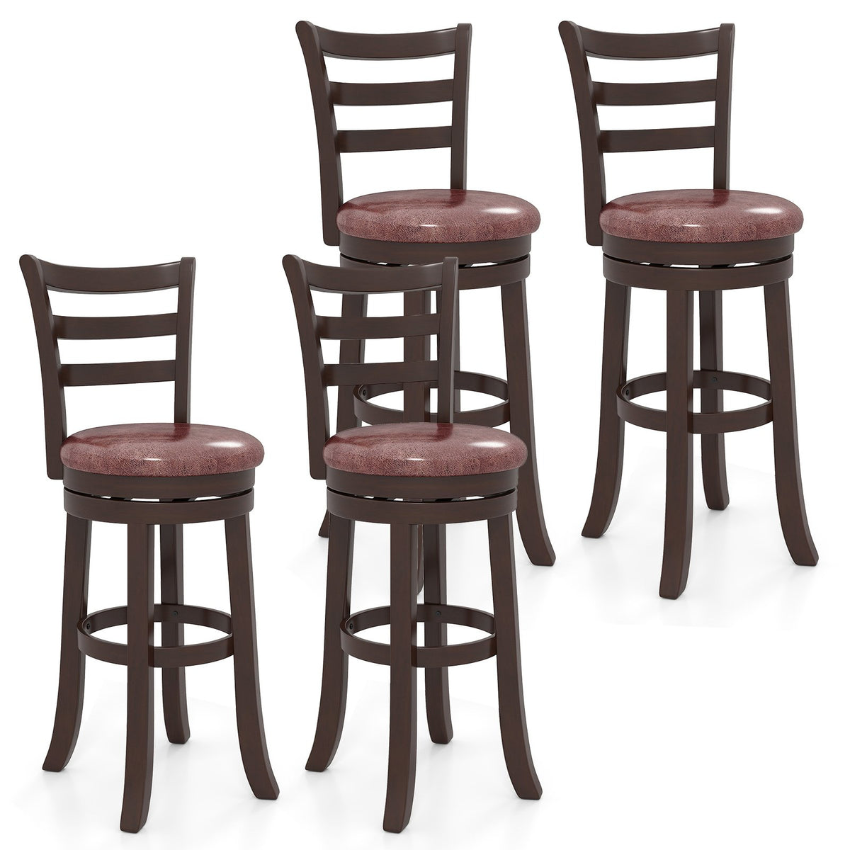 Counter Height Swivel Barstools Set of 2 with Faux Leather Seat and Wrap-around Footrest-29 view 4