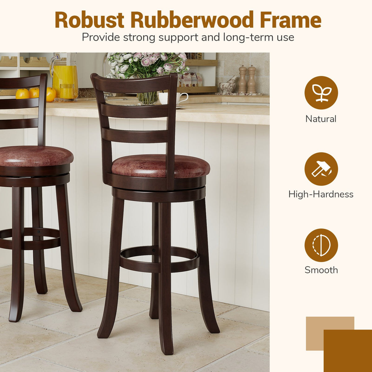 Counter Height Swivel Barstools Set of 2 with Faux Leather Seat and Wrap-around Footrest-29 view 8