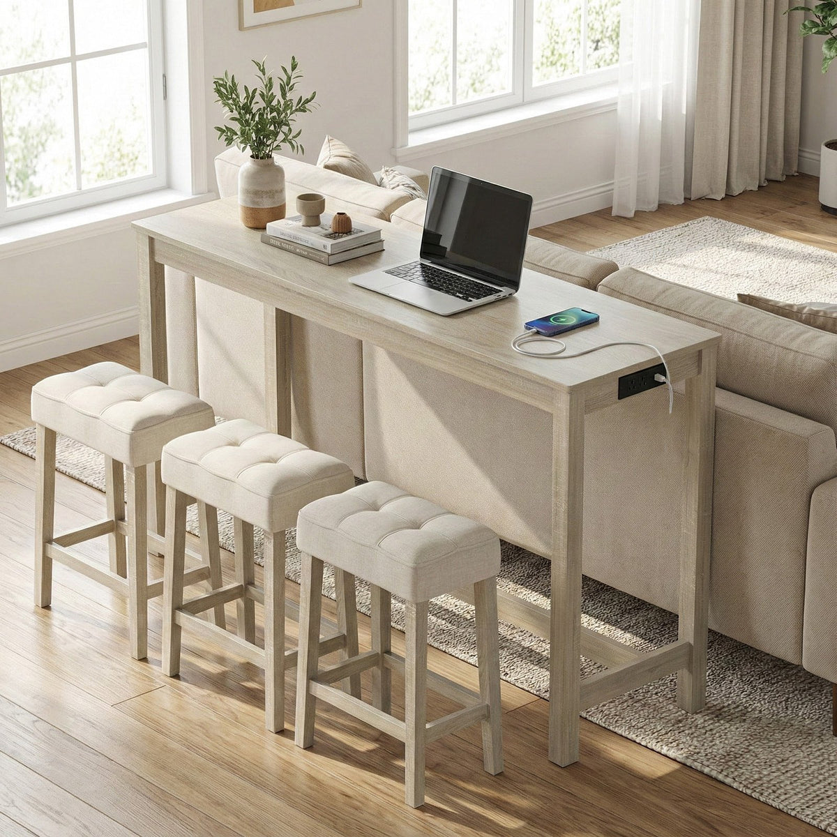 Counter Height Table with 3 Stools and 4-Piece Breakfast Nook Bar Set-Gray view 3