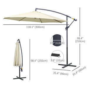 10' Deluxe Patio Umbrella Outdoor Market Parasol Banana Hanging Offset Sunshade Crank Cross Base Black – view 9