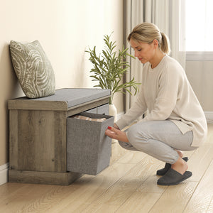 Shoe Storage Bench with Seat, Entryway Bench Seat with Cushion, 3 Fabric Drawers for Hallway, Dark Grey – view 13