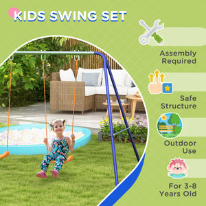 Kids Swing Set Outdoor Metal Swing Frame with Double Swing Seats for 1-2 Children Aged 3-8 Years Old