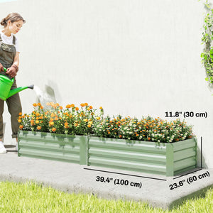 Set of 2 Galvanized Raised Beds for Garden, Outdoor Planter Box for Flowers, Herbs and Vegetables, Light Green