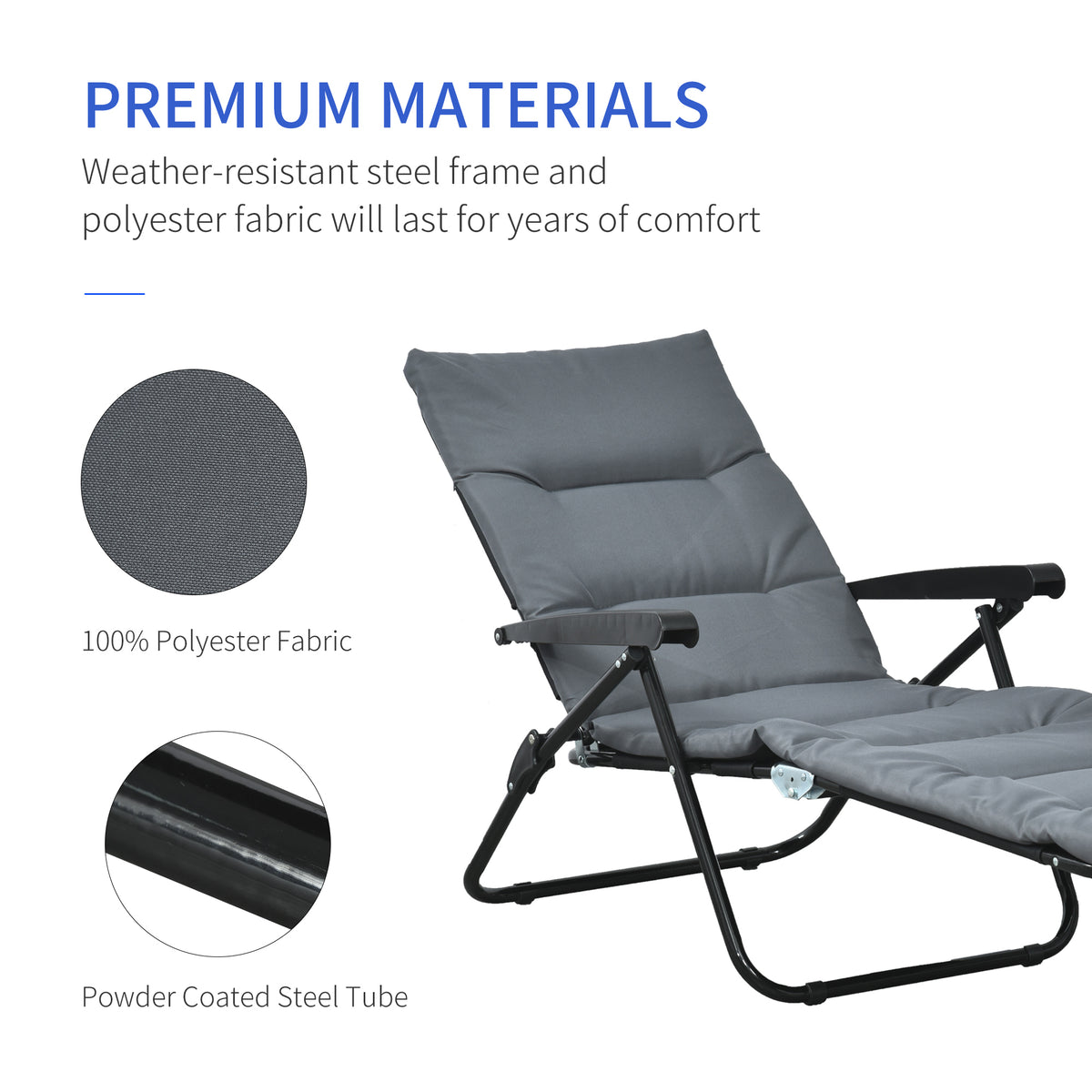 Foldable Lounge Chair, Reclining Patio Sun Lounger with 6-Position Adjustable Back, Blue and White