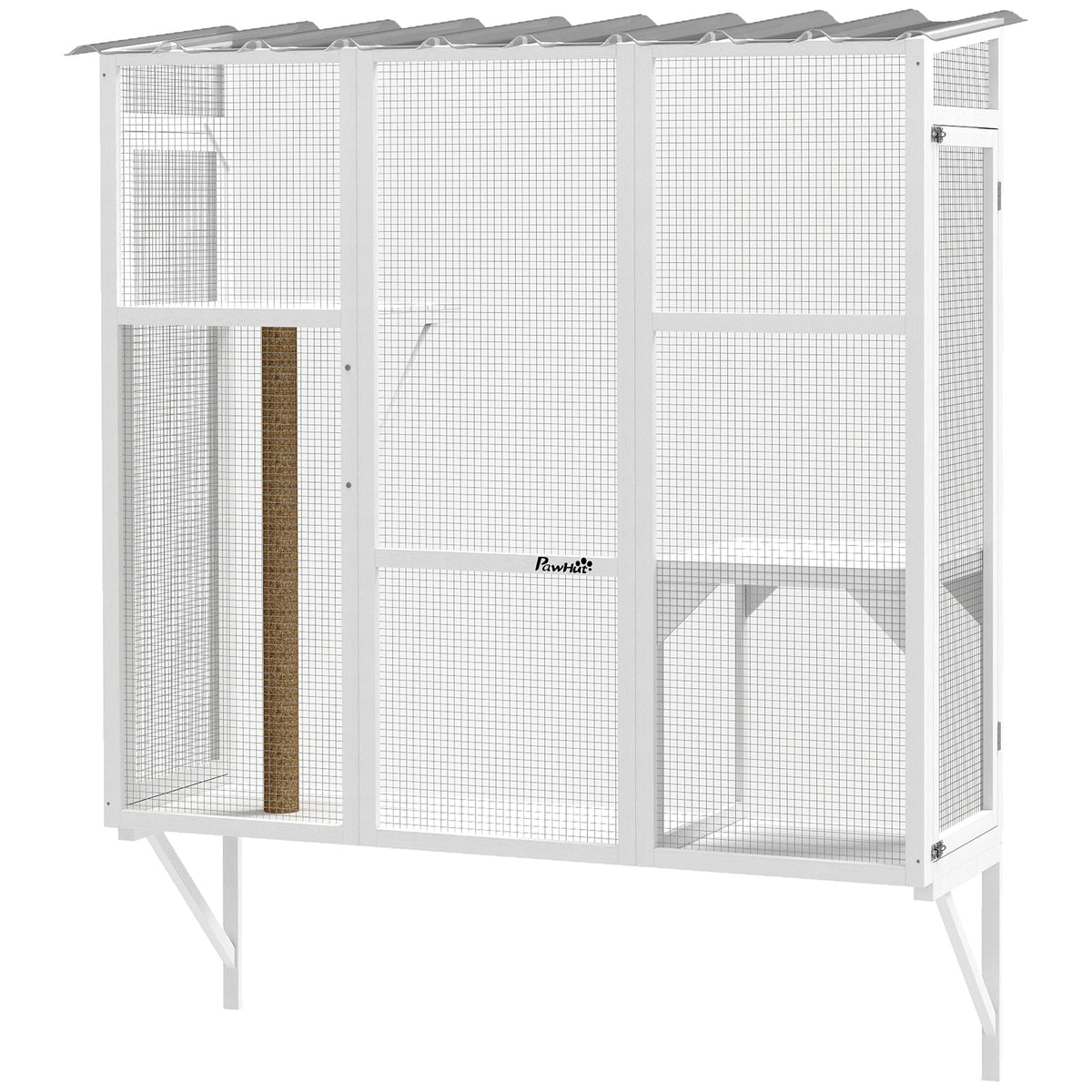 Wooden Catio Outdoor, Cat Window Box Enclosure for 2-3 Large Cats with 2 Jumping Platforms & Scratching – view 15