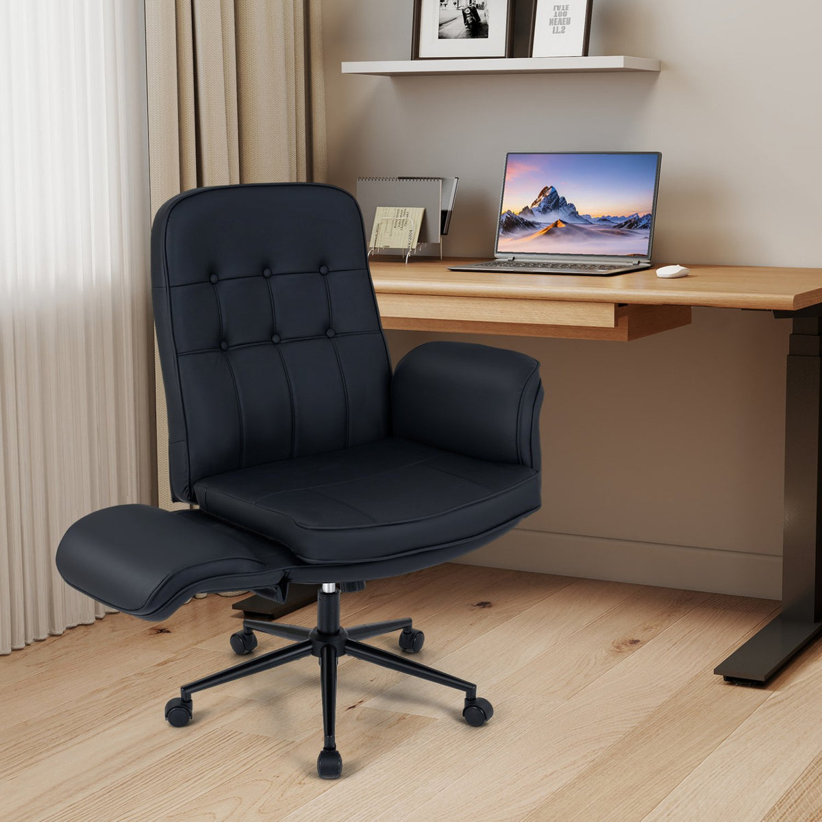 Criss Cross Chair Adjustable Swivel Vanity Chair with 5-Position Armrests-Black view 2