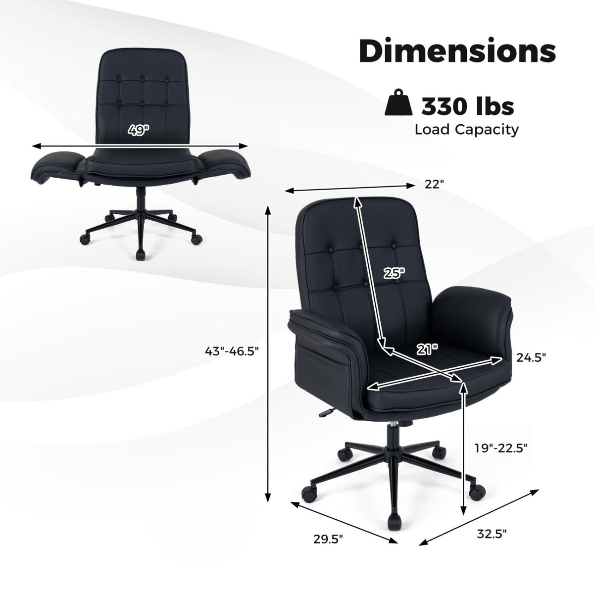 Criss Cross Chair Adjustable Swivel Vanity Chair with 5-Position Armrests-Black view 5