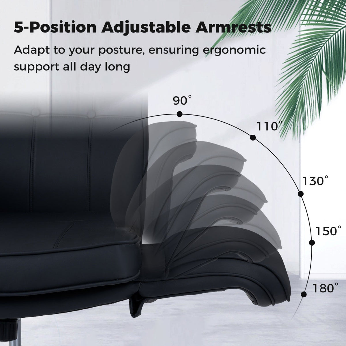 Criss Cross Chair Adjustable Swivel Vanity Chair with 5-Position Armrests-Black view 8