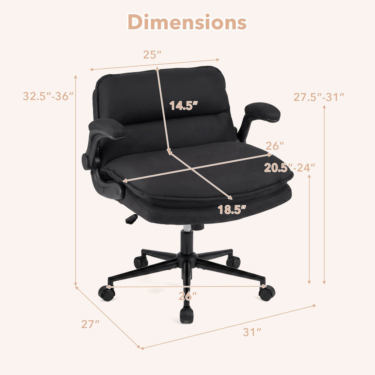 Criss Cross Chair on Wheels with Flip-up Arms Adjustable Height-Gray view 4