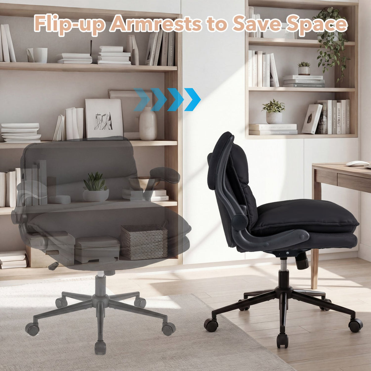 Criss Cross Chair on Wheels with Flip-up Arms Adjustable Height-Gray view 7
