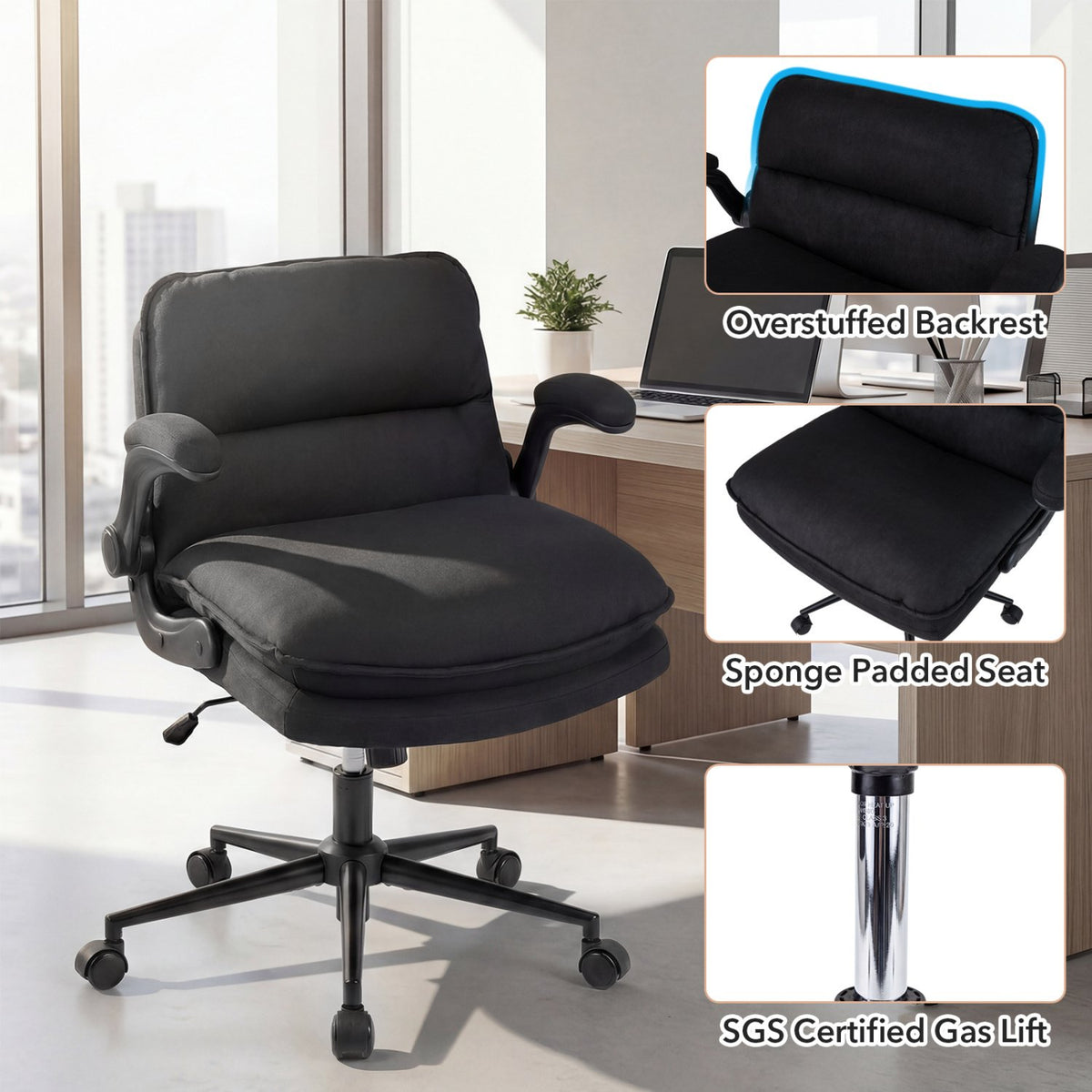 Criss Cross Chair on Wheels with Flip-up Arms Adjustable Height-Gray view 9
