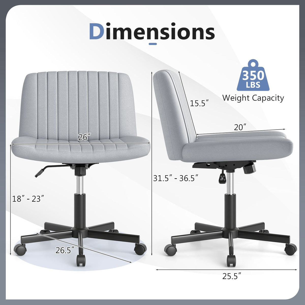 Criss Cross Chair with Wheels Cross-Legged Swivel Desk Chair with Soft-Padded Wide Seat-Gray view 5
